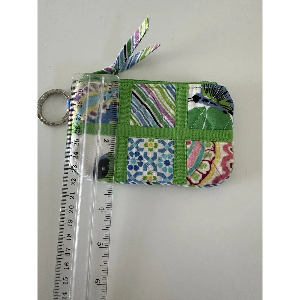 Vera Bradley Coin Purse Patchwork Key Ring Zipper Green Multi Color
